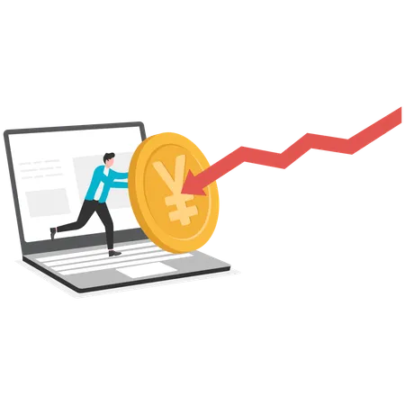 Businessman fighting yen with stock market loss  Illustration