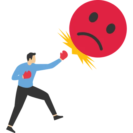 Overcome Stress And Anxiety Emotional Problem Uncertainty Or Worried About Work Depression Or Mental Illness Sad And Stressful Concept Businessman Kick Off Sad And Negative Emotion Face Illustration