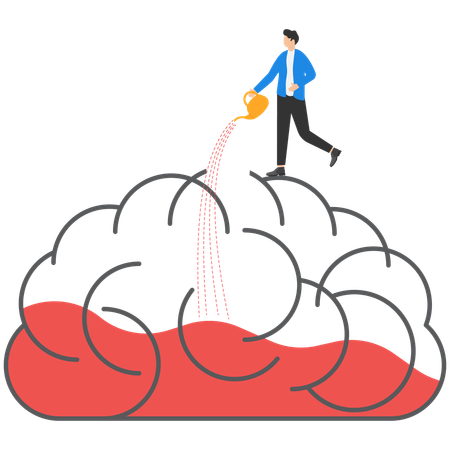 Businessman fill knowledge into machine to transform them to be knowledge and idea inside brain  Illustration