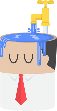 Businessman fill water into his head until overfull Illustration