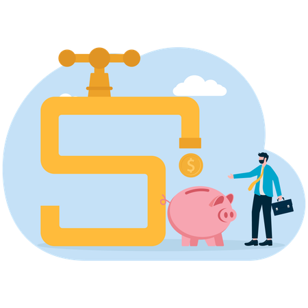 Businessman filling dollar with piggy bank  Illustration