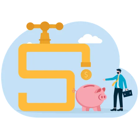 Businessman filling dollar with piggy bank  Illustration