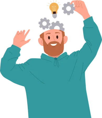 Businessman filling head with creative idea with solution and developing imagination  Illustration