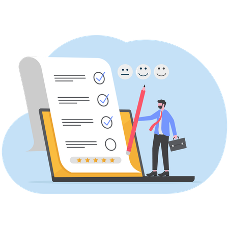 Businessman filling online survey form  Illustration