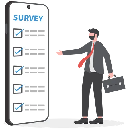 Businessman filling online survey questionnaire  Illustration