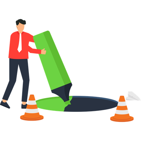 Businessman Filling Problem Gap Green Marker Solution  Illustration