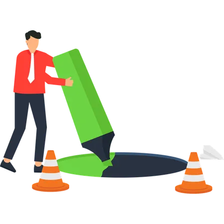 Businessman Filling Problem Gap Green Marker Solution  Illustration