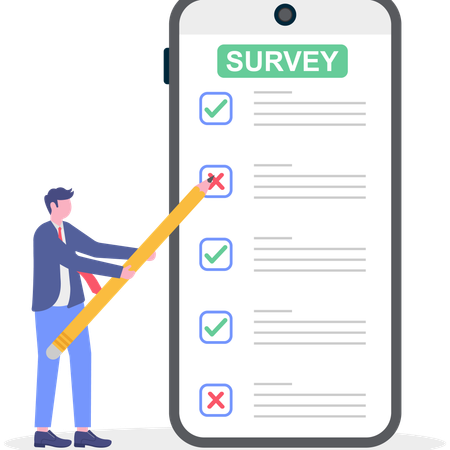 Businessman filling survey form in mobile  Illustration