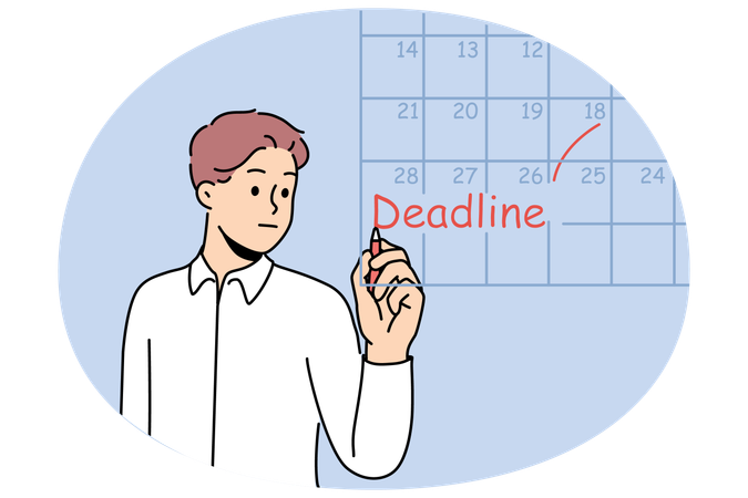 Businessman fills in calendar and makes note of deadlines so as not to miss day of reporting  Illustration