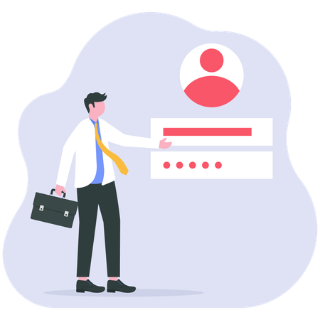 Businessman fills out account details  Illustration