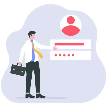 Businessman fills out account details  Illustration
