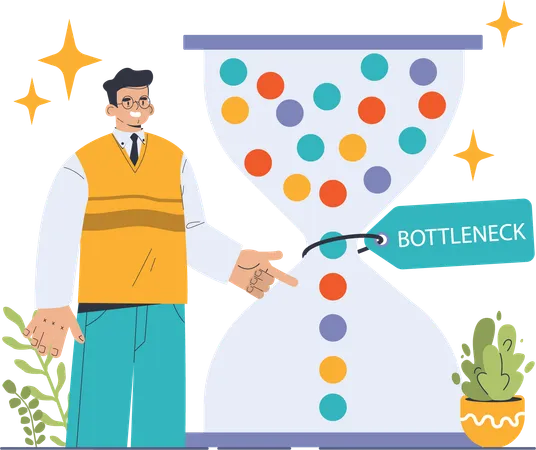 Businessman filtering data using bottleneck  Illustration