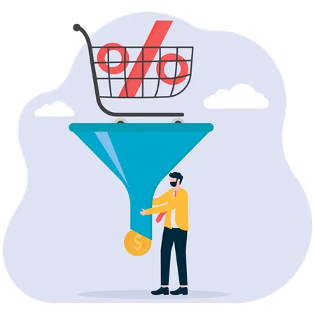 Businessman filtering shopping rates  Illustration