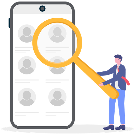 Businessman find employee profile on mobile  Illustration