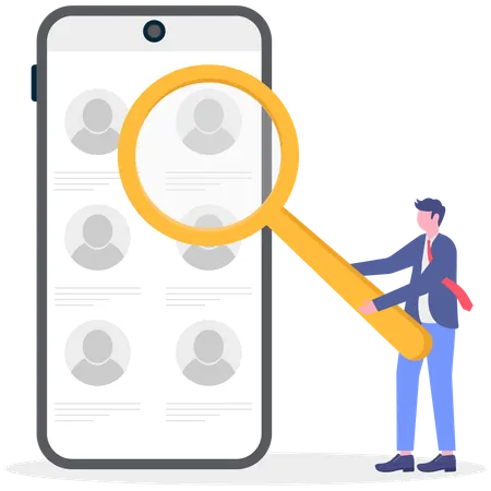 Businessman find employee profile on mobile  Illustration