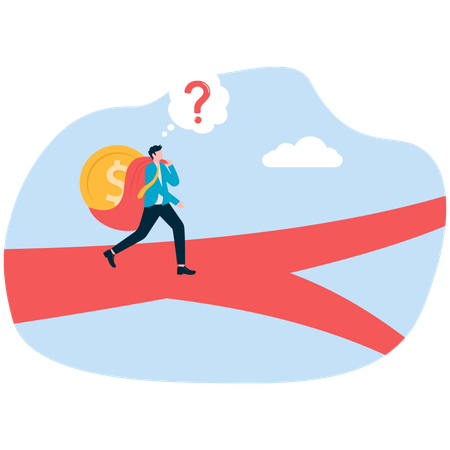 Businessman find financial direction while holding dollar  Illustration