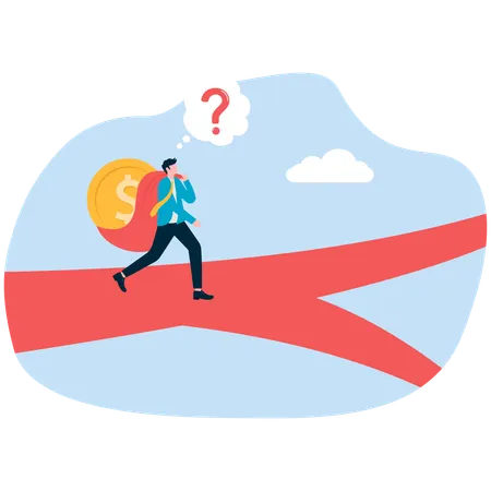 Businessman find financial direction while holding dollar  Illustration