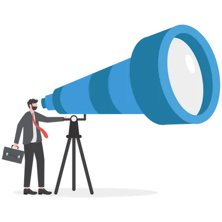 Research Find Investment Information Business Investor Looking Through Telescope For Information Illustration