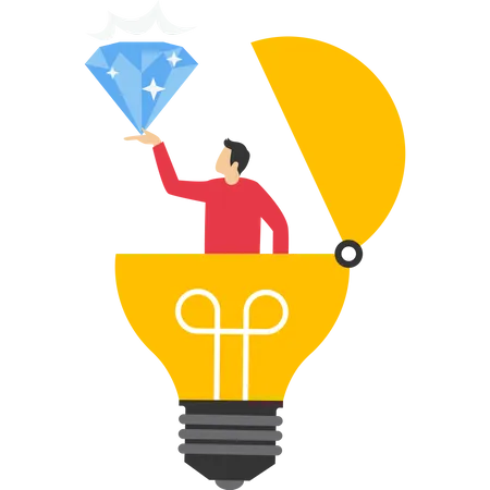 Business Value Value Concept Find Opportunity Or Benefit From Idea Quality Measurement Or Search For Brilliant Idea Businessman Find Priceless Precious Diamond From Bright Light Bulb Idea Illustration
