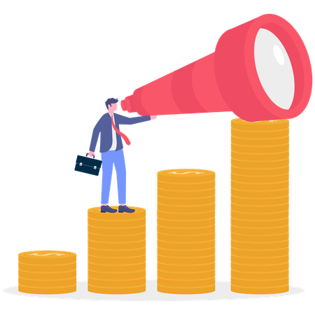 Businessman find profit using telescope  Illustration
