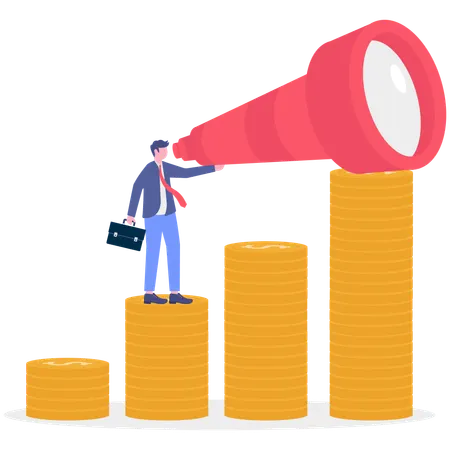Businessman find profit using telescope  Illustration