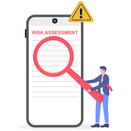 Businessman find risk assessment on mobile  Illustration