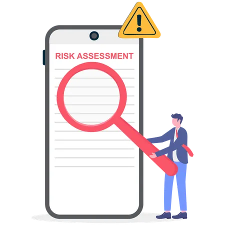 Businessman find risk assessment on mobile  Illustration