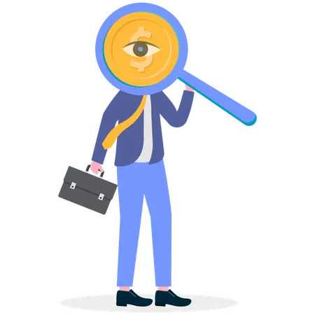 Businessman find view using magnifying glass  Illustration