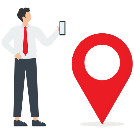 Businessman finding a location in phone  イラスト