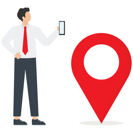 Businessman finding a location in phone  Illustration