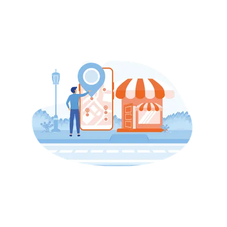 Businessman finding business branch location  イラスト