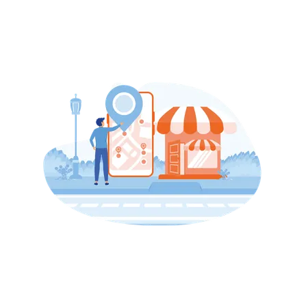 Businessman finding business branch location  Illustration