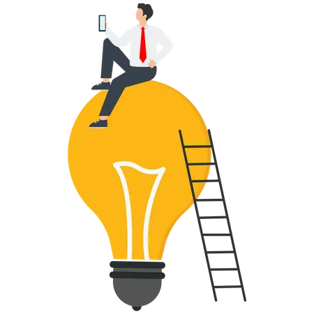 Find Brilliant Idea For Business Development Achieving Goals With A Help Of Creative Thinking Mind And Intellect As A Means To Achieve Success Innovation Success Man Shouts Cheers At A Light Bulb Vector Illustration
