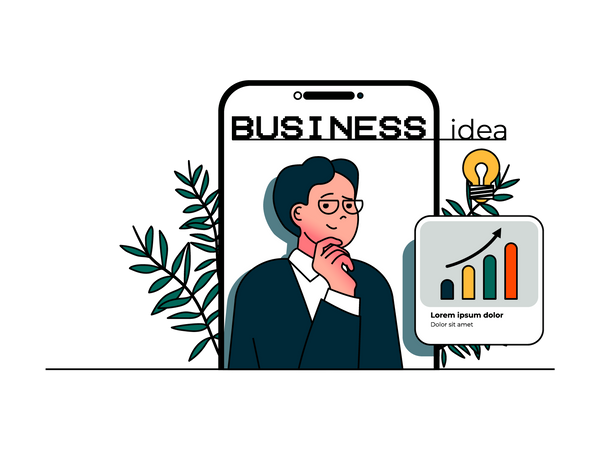 Businessman finding business idea online  Illustration