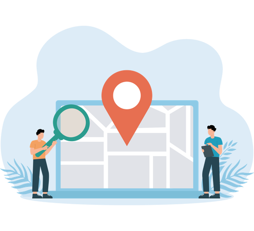 Businessman finding business location  Illustration