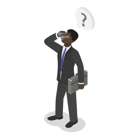Businessman finding business vision while getting bad communication  Illustration