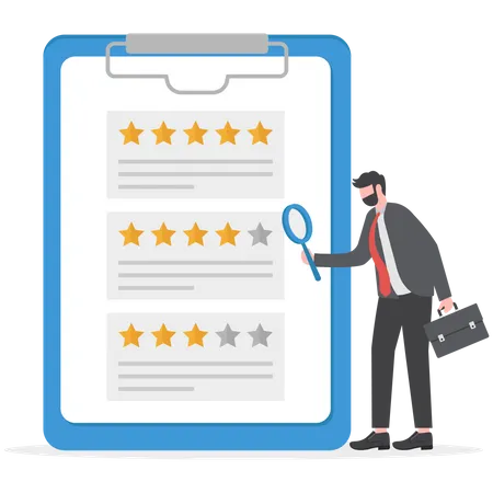 Business Peoples Marketing Monitor And Analyze Stars Online Feedback Rating To Increase Satisfaction On Paper To Improve Brand Positive Rank And Gain Customer Trust Concept Vector Illustrator Illustration