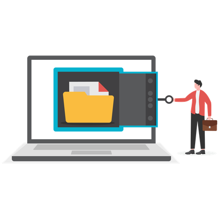 Businessman finding data security key  Illustration