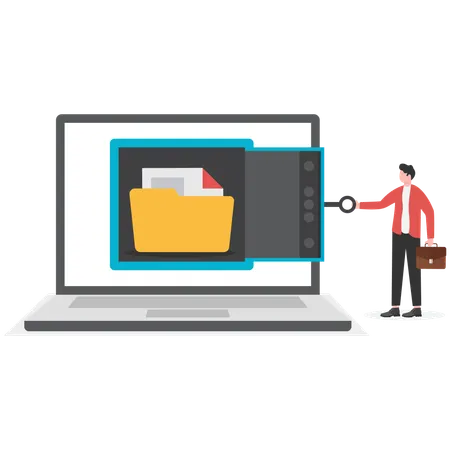 Businessman finding data security key  Illustration