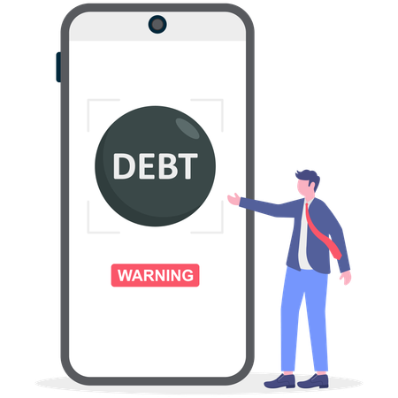 Businessman finding debt online  Illustration