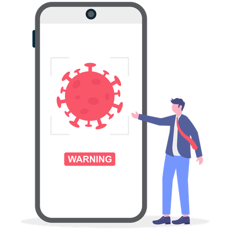 オンラインで病気の治療法を見つけるビジネスマン  イラスト