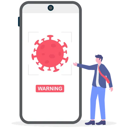 オンラインで病気の治療法を見つけるビジネスマン  イラスト