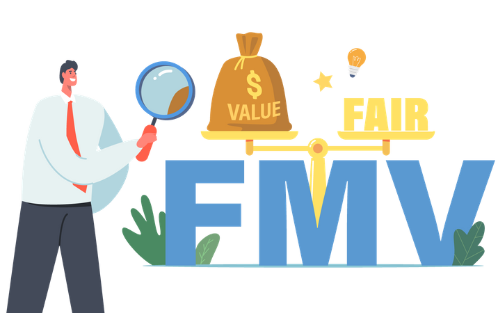 Businessman finding Fair Value Market  Illustration