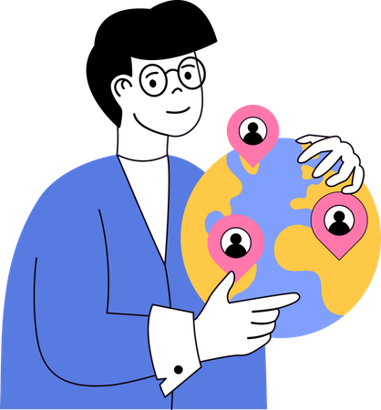 Businessman finding global users  Illustration