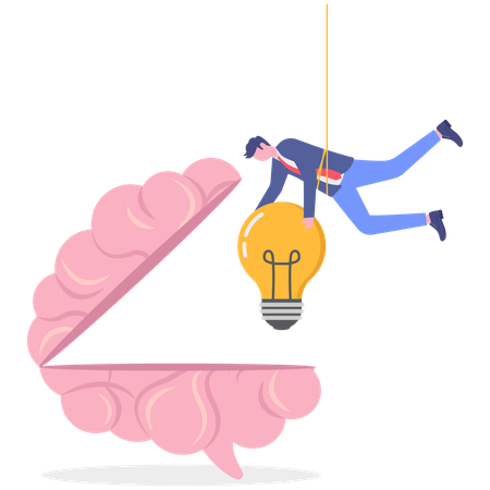 Businessman finding idea from brain  Illustration