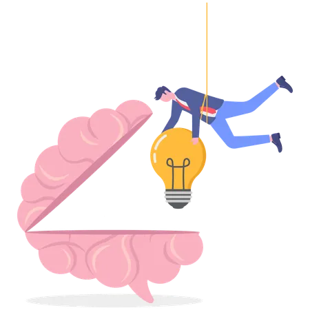 Businessman finding idea from brain  Illustration
