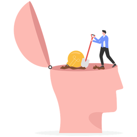 Businessman finding idea in brain  Illustration