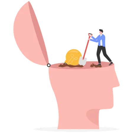 Businessman finding idea in brain  Illustration