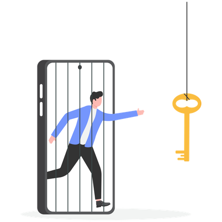 Businessman finding Key using mobile  Illustration