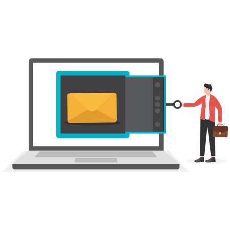 Businessman finding mail security key  Illustration